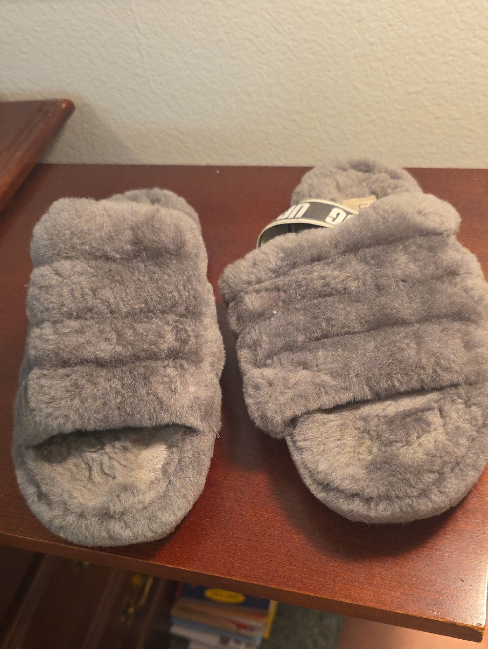 UGG Gray Fluff Slide Slippers